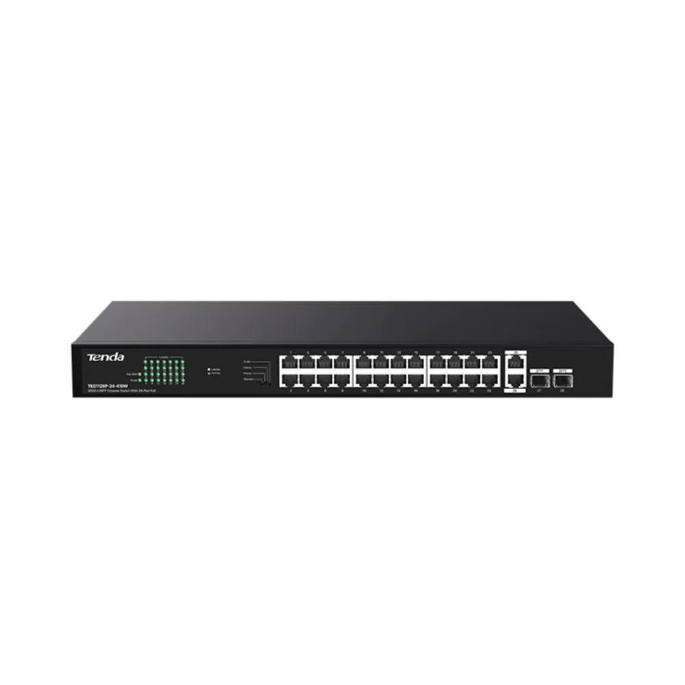 Tenda Unmanaged PoE Switch 24 Port 410W - SecureGates Inc. | St.Lucia's Security, Safety & Networking Experts Tenda Unmanaged PoE Switch 24 Port 410W